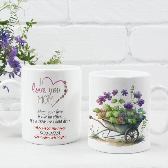 11 I Love you Mom White Mug, Personalized, 11oz Coffee Mug - Picture 2 of 4